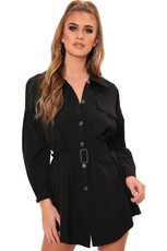 I Saw it First - Ladies Black Drop Shoulder Belted Oversized Shirt Dress