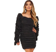 I Saw it First - Ladies Black Extreme Ruched Square Neck Bodycon Dress