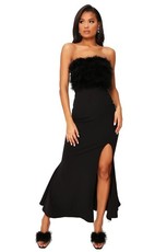 I Saw it First - Ladies Black Feather Top Bandeau Maxi Dress