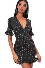 I Saw it First - Ladies Black Floral Lace Up Detail Tea Dress