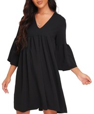 I Saw it First - Ladies Black Frill Sleeve Smock Dress