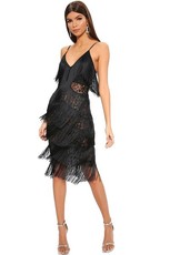 I Saw it First - Ladies Black Fringe & Lace Midi Dress