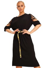 I Saw it First - Ladies Black Jersey Distressed Midi Tshirt Dress