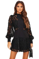 I Saw it First - Ladies Black Lace Frill Detail Skater Dress