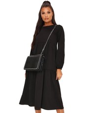 I Saw it First - Ladies Black Layered Oversized Smock Midi Dress