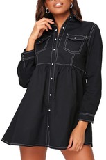 I Saw it First - Ladies Black Long Sleeve Denim Shirt Dress