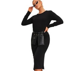 I Saw it First - Ladies Black Long Sleeve Midi Sweater Dress