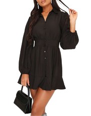 I Saw it First - Ladies Black Long Sleeve Skater Shirt Dress