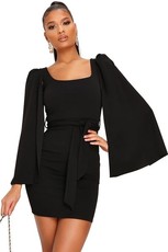 I Saw it First - Ladies Black Long Sleeve Tie Waist Mini Dress