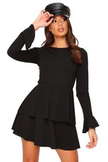 I Saw it First - Ladies Black Long Sleeve Tiered Skater Dress