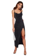 I Saw it First - Ladies Black Lurex Cowl Neck Midi Dress