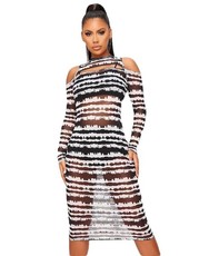 I Saw it First - Ladies Black Mesh High Neck Cut Out Midi Dress