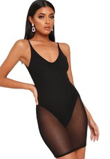 I Saw it First - Ladies Black Mesh Plunge Bodycon Dress