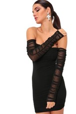 I Saw it First - Ladies Black Mesh Sleeve Ruched Mini Dress