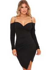 I Saw it First - Ladies Black Metal Strap Bardot Wrap Mini Dress