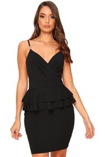 I Saw it First - Ladies Black Metal Strap Peplum Mini Dress