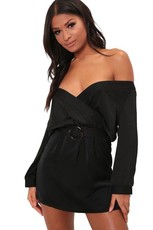 I Saw it First - Ladies Black Off The Shoulder Tortiseshell Shirt Dress