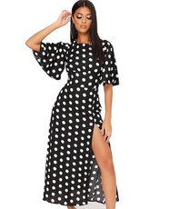 I Saw it First - Ladies Black Polka Dot Angel Sleeve Maxi Dress