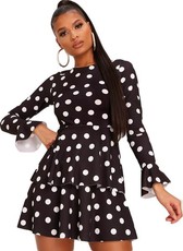 I Saw it First - Ladies Black Polka Dot Long Sleeve Skater Dress