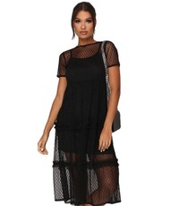 I Saw it First - Ladies Black Polka Dot Mesh Frill Detail Midi Dress