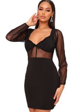 I Saw it First - Ladies Black Polka Dot Mesh Insert Bodycon Dress