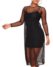 I Saw it First - Ladies Black Polka Dot Mesh Midi Smock Dress