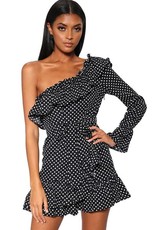 I Saw it First - Ladies Black Polka Dot One Shoulder Tea Dress