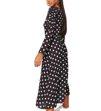 I Saw it First - Ladies Black Polka Dot Square Neck Puff Sleeve Midi Dress