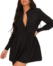 I Saw it First - Ladies Black Poplin Longline Shirt Dress