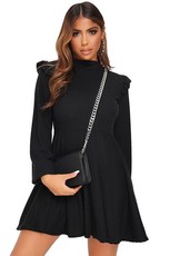 I Saw it First - Ladies Black Ribbed High Neck Balloon Sleeve Smock Dress