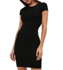 I Saw it First - Ladies Black Ribbed Mini T-Shirt Dress