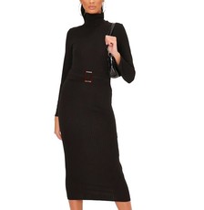 I Saw it First - Ladies Black Ribbed Roll Neck Belted Midi Dress