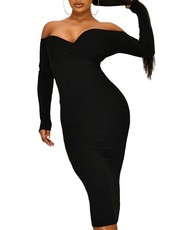 I Saw it First - Ladies Black Ribbed Wrap Front Midaxi Dress