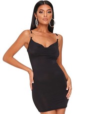 I Saw it First - Ladies Black Ring Detail Slinky Cowl Mini Dress