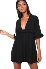 I Saw it First - Ladies Black Ruffle Detail Plunge Smock Dress