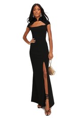 I Saw it First - Ladies Black Scuba Crepe Oriental Cut Out Split Leg Dress