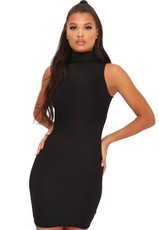 I Saw it First - Ladies Black Sleeveless Roll Neck Ribbed Mini Dress