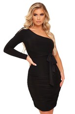 I Saw it First - Ladies Black Slinky One Shoulder Ruched Bodycon Dress