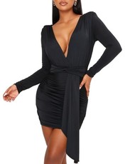 I Saw it First - Ladies Black Slinky Plunge Drape Detail Bodycon Dress