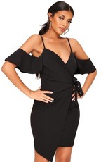 I Saw it First - Ladies Black Tie Front Bardot Mini Dress