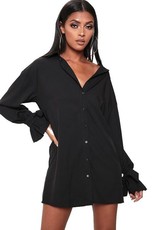 I Saw it First - Ladies Black Tie Sleeve Shirt Dress