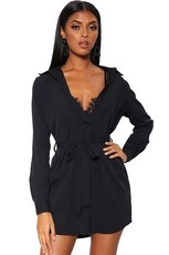 I Saw it First - Ladies Black Tie Waist Shirt Dress