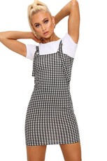 I Saw it First - Ladies Black White Woven Dogtooth Buckle Detail Dress