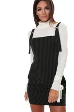 I Saw it First - Ladies Black White Woven Pinstripe Buckle Pinafore Dress