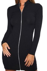 I Saw it First - Ladies Black Zip Front High Neck Ribbed Dress