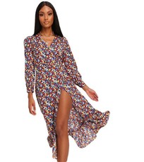 I Saw it First - Ladies Blue Ditsy Floral Long Sleeve Midaxi Wrap Dress