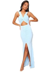 I Saw it First - Ladies Blue Double Layer Slinky Bardot Ruched Cut Dress