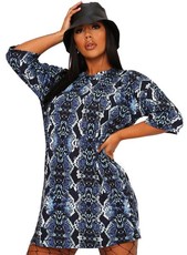 I Saw it First - Ladies Blue Jersey Snake Print Oversized Tshirt Dress