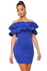 I Saw it First - Ladies Blue Scuba Extreme Frill Front Bardot Dress