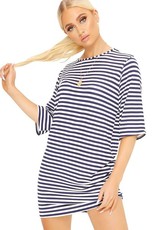 I Saw it First - Ladies Blue White Stripe Oversized T-Shirt Dress